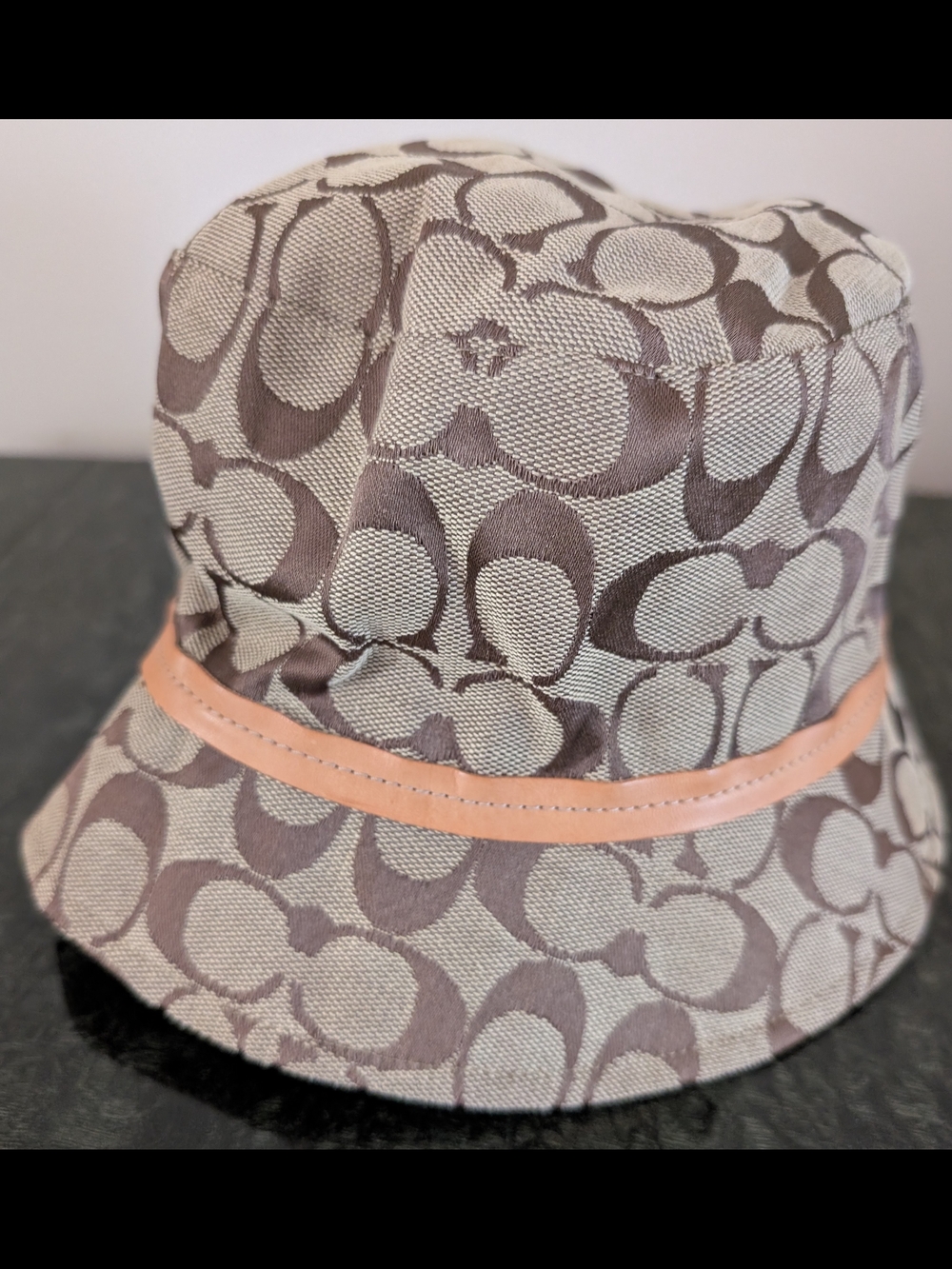 Coach Beige and Brown Signature Logo Bucket Hat - Picture 1 of 5